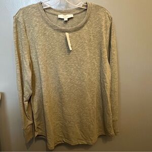 LOFT Long Sleeve Light Green Tee, Size XL